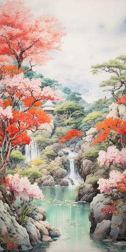 Very nice beautiful landscape with water and mountains in asia style