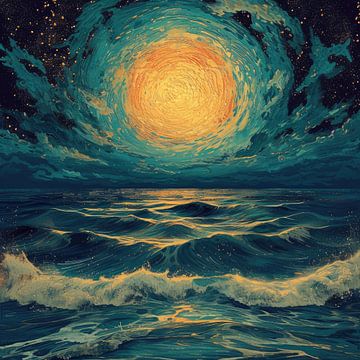 Maan Golven Zee Oceaan Maritieme Nacht van Niklas Maximilian