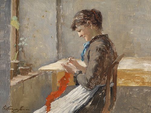 Olga Wisinger-Florian – Woman knitting by the window