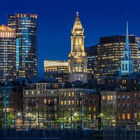 BOSTON Avond skyline van North End & Financial District