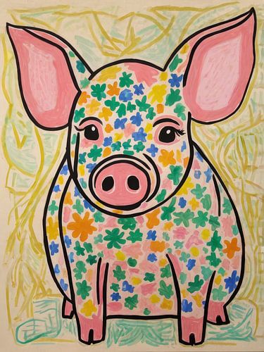 Schwein mit Blumen Stil Henri Matisse