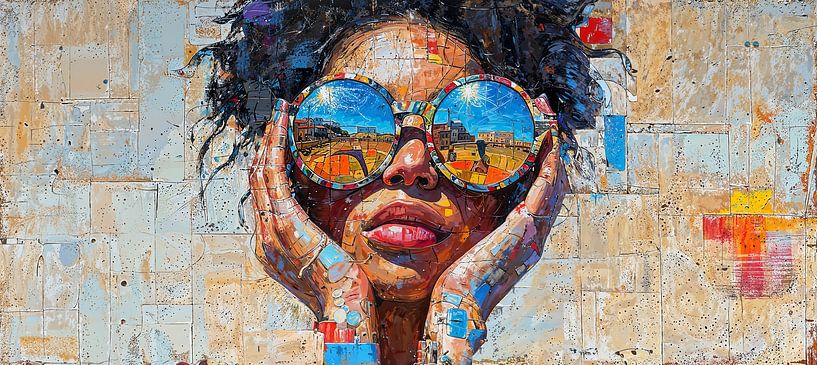 Frau Sonnenbrille Reflexion | Modernes Porträt von Kunst Laune