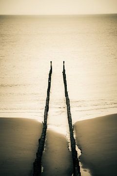 Bovenaanzicht golfbreker op het strand van Domburg van Fotografie Jeronimo