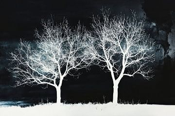 Deux arbres dans la nuit - impression d'art à l'allure rêveuse