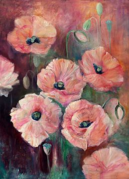 pink poppies ( oilpainting) van Els Fonteine