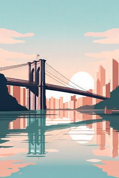 Pont de Brooklyn au coucher du soleil art numérique sur Thea