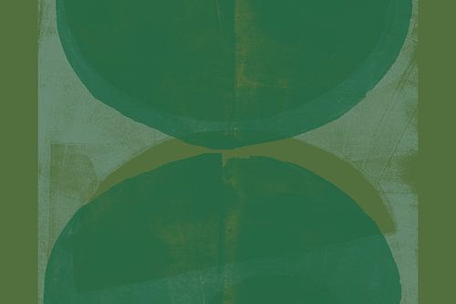 Abstracte vormen in smaragd-, olijf- en saliegroen.