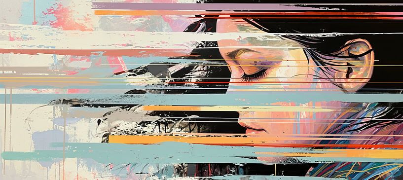 Modernes Porträt | Bunte Streifen von Wunderbare Kunst