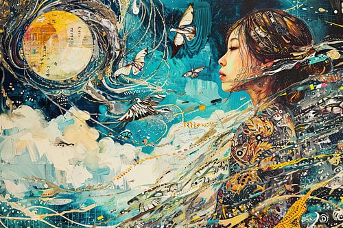 Femme avec papillons | Portrait moderne