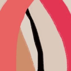 Une œuvre abstraite minimaliste aux couleurs vives : rose fluo, rouge chaud et ocre