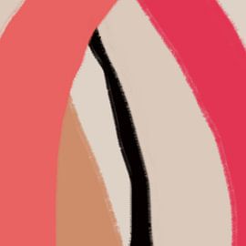 Lebendige, minimalistische Abstraktion in Neonrosa, warmem Rot und Ocker von Dina Dankers