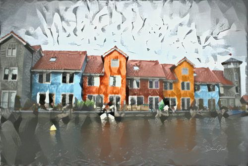Stijlvol schilderij Groningen: Reitdiephaven in de stijl van Delaunay