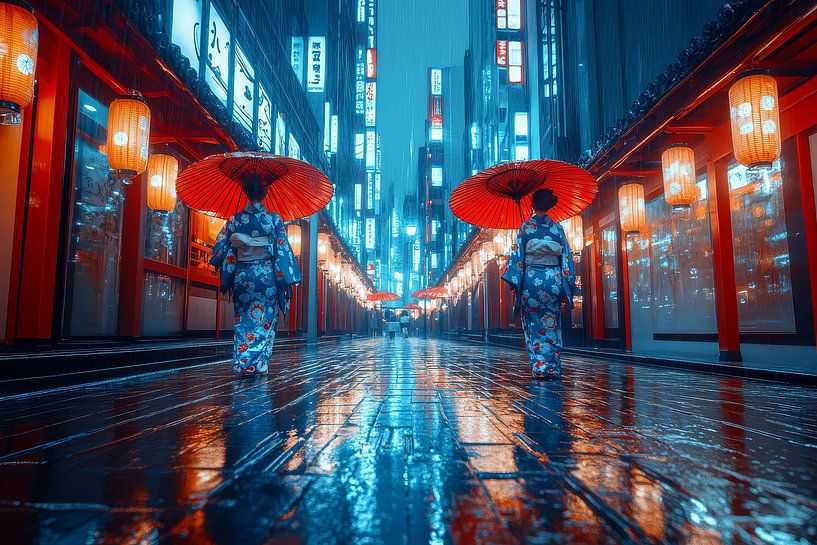 Picturesque Japanese statue geisha&#039;s on the street by Egon Zitter