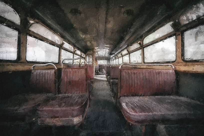 Das Innere eines verlassenen Busses von Digitale Schilderijen