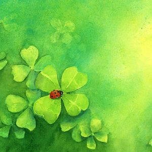 Coccinelle sur trèfle à quatre feuilles sur Karen Kaspar