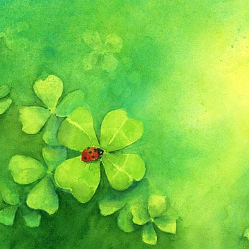 Ladybird on four-leaf clover by Karen Kaspar