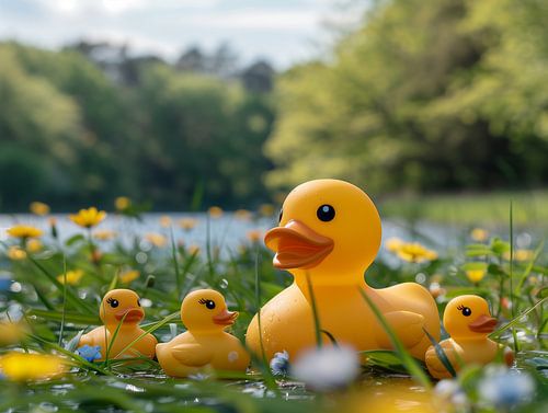 Mother duck with three little ducks
