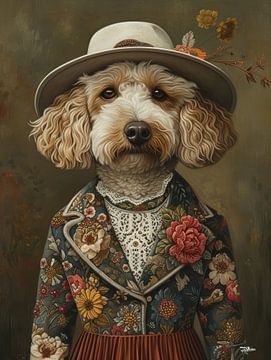 dog in Victorian dress