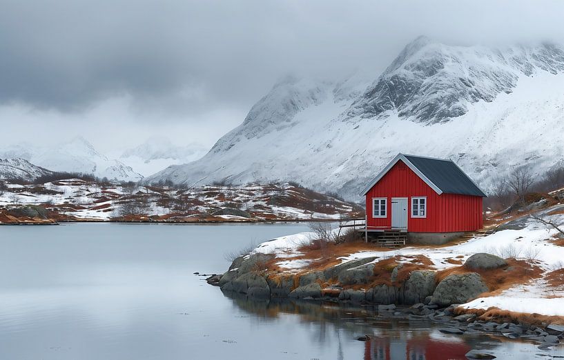 Rote Hütte am Meer von fernlichtsicht