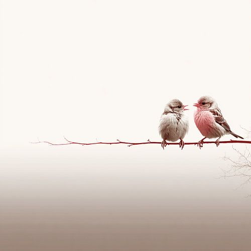 Two birds on one line | minimalist love in white and soft pink
