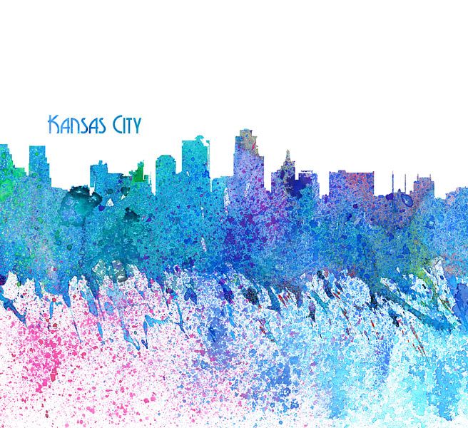 Kansas City Kansas Skyline Silhouette Impressionistisch van Markus Bleichner
