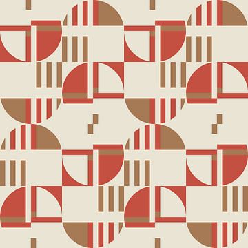 Modern abstract geometric pattern in coral pink, brown and white no.  3 by Dina Dankers