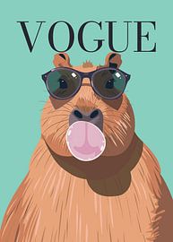 stylish wearing sunglasses blowing pink bubble gum vogue poster by Cross