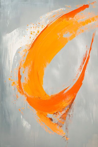 Dynamische Orangefläche auf Grauem Grund von Poster Art Shop