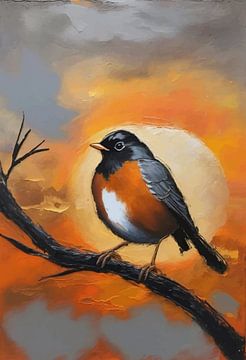 Abstraktes Rotkehlchen-Vogel-Portrait-Gemälde von MIROKKU