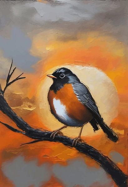 Abstraktes Rotkehlchen-Vogel-Portrait-Gemälde von MIROKKU