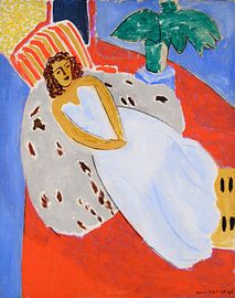 Henri Matisse. Junge Frau in Weiß mit rotem Hintergrund