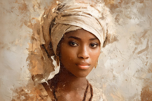 An Afrikaans girl with a frayed headscarf, in sepia
