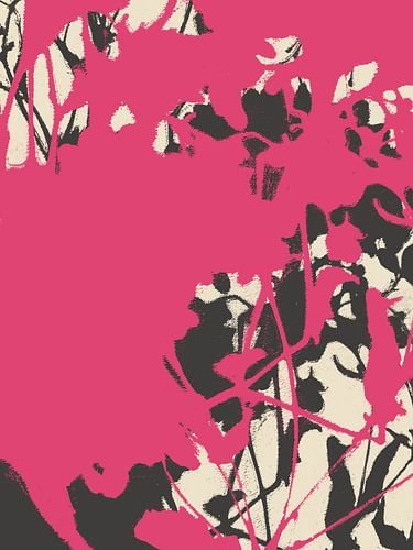 Neonroze en zwarte planten. Kleurrijke abstracte kunst in levendige kleuren