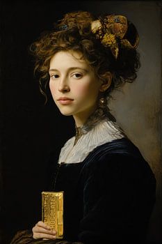 Barokke Dame met Chocoladereep - Elegant Schilderij
