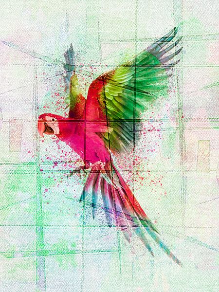 Macaw Parrot Watercolor Painting Modern by Mad Dog Art