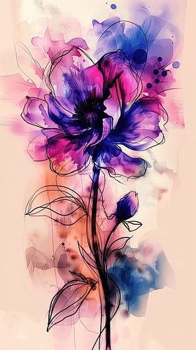 Abstracte Bloem in Roze en Paars