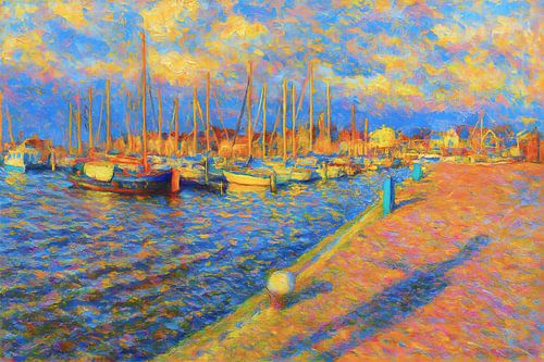 Schilderij van een Nederlandse haven in Urk