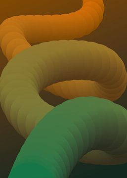 Psychedelische, bunte, abstrakte Schlangen-/Röhrenform - 2 von Pim Haring
