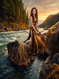 Guardian of the Mountain River – High Fantasy Archer ‘ & ’ Evening Light (Fine Art Wall Art)