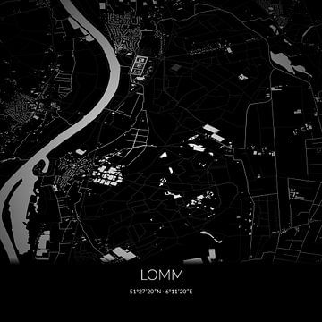 Zwart-witte landkaart van Lomm, Limburg. van Rezona
