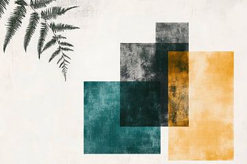 Formes géométriques colorées avec motif de feuilles sur Poster Art Shop