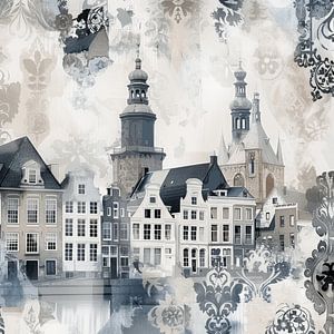 Collage aus Delft, in Delfter Blau