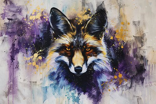 Kleurrijk abstract schilderij van een vos