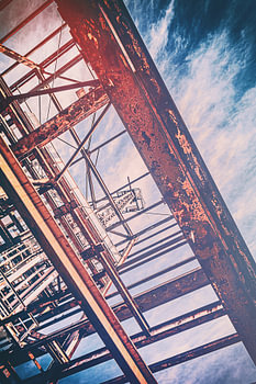 Landscape park Duisburg North - steelworks, colliery and ironworks. Steel scaffolding in the Ruhrpot