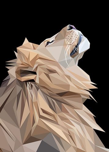 Lion abstrait Low Poly regardant le ciel