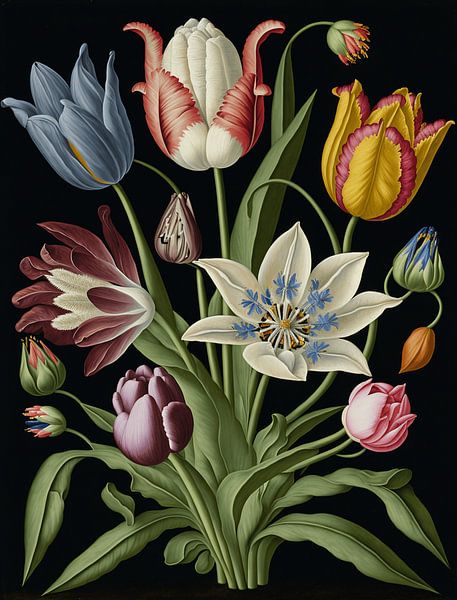 Old Masters Still life Flowers Tulips Bouquet Baroque Romanticism by gm_designs