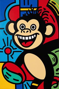 Vrolijke kleurrijke pop art aap van Art & Soul Creations