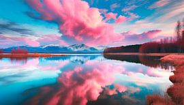 Roze wolken met landschap