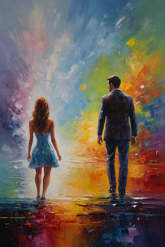 Couple Amidst Vivid Abstract Colors