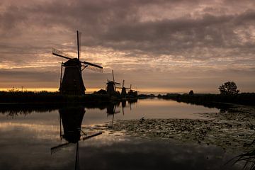 Windmolen in Nederland bij zonsopgang van Winne Köhn